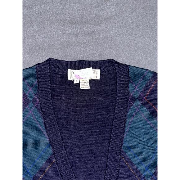 Tricots St. Raphael Argyle Sweater Set Navy Green Red Cardigan Vest Wool - Picture 6 of 12